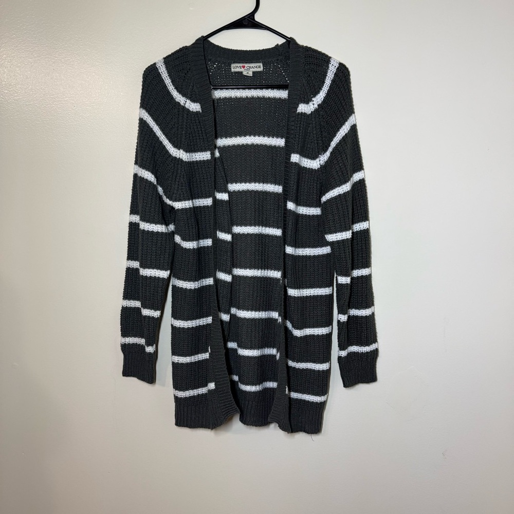 Love Change Gray and White Striped Cardigan
